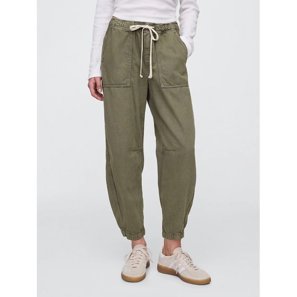 Gap Pull-On Barrel Pants Womens Olive Green Elastic Waist Drawstring Small